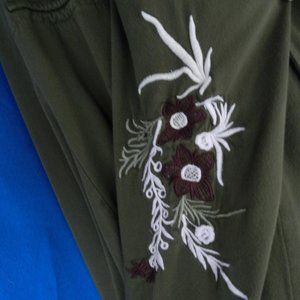Francesca's embroidered long sleeve hoodie/utility jacket, olive green